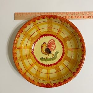 Italian Hand Painted Glazed Clay Bowl Yellow & Red with Chicken Motif